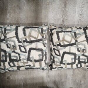Textured Geometric Pattern 20x20" Throw Pillows Set of 2 Grey Black Tan & Beige